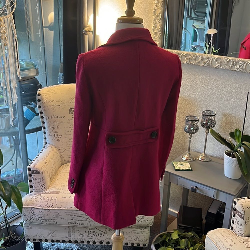 🎊HP🎊 LOFT Fucsha Pink Boiled Wool Pea Coat - Picture 4 of 15
